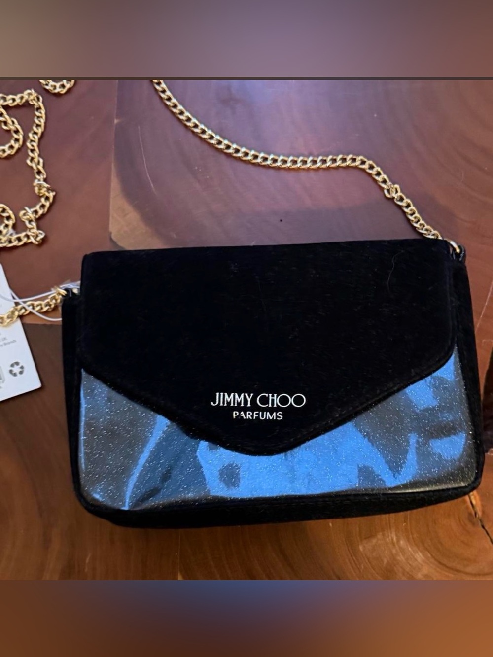 Jimmy Choo✨🖤🩶 Black Velvet and Patent Crossbody with Gold Chain